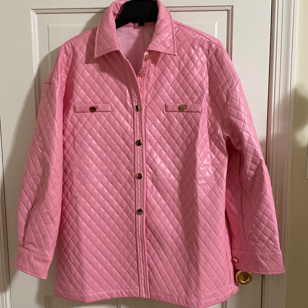 Faux leather pink quilted jacket L